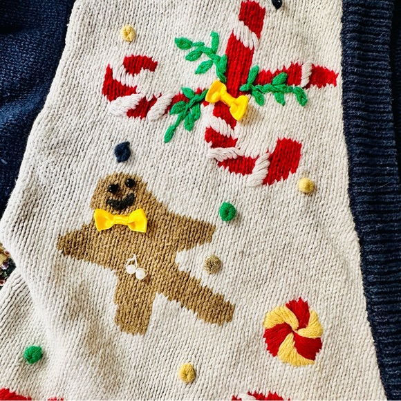 Vintage Holiday Christmas Cardigan Navy Blue Crystal-Kobe Size Medium V Neck - Picture 3 of 12